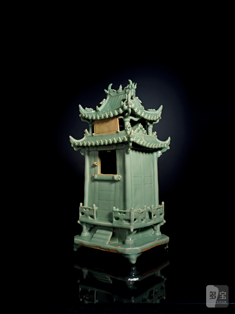 龙泉窑仙宫楼台摆件